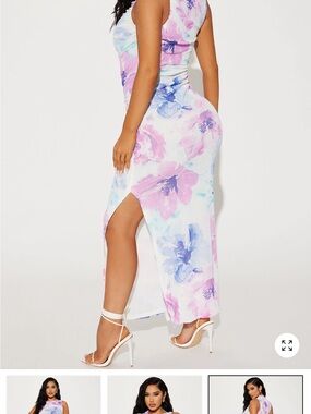 Sleeveless White Floral Dress with Pink & Purple Blooms